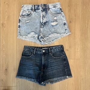 PacSun Light and Dark Blue Frayed Jean Shorts